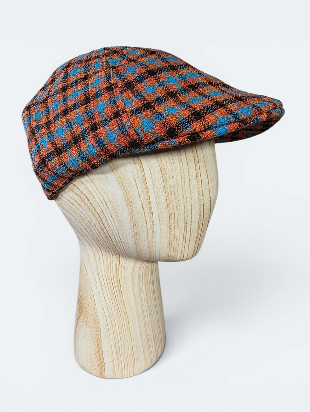 Stetson Texas Cotton Check Flat Cap Orange Blue Ivy Driving Newsboy Hat Size L